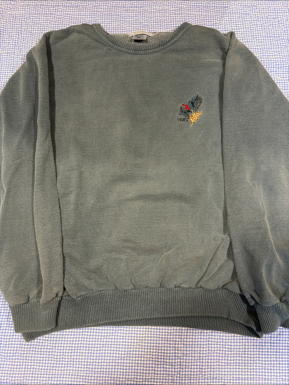 Men's VINTAGE Green Crewneck Sweater with Embroidered Motif